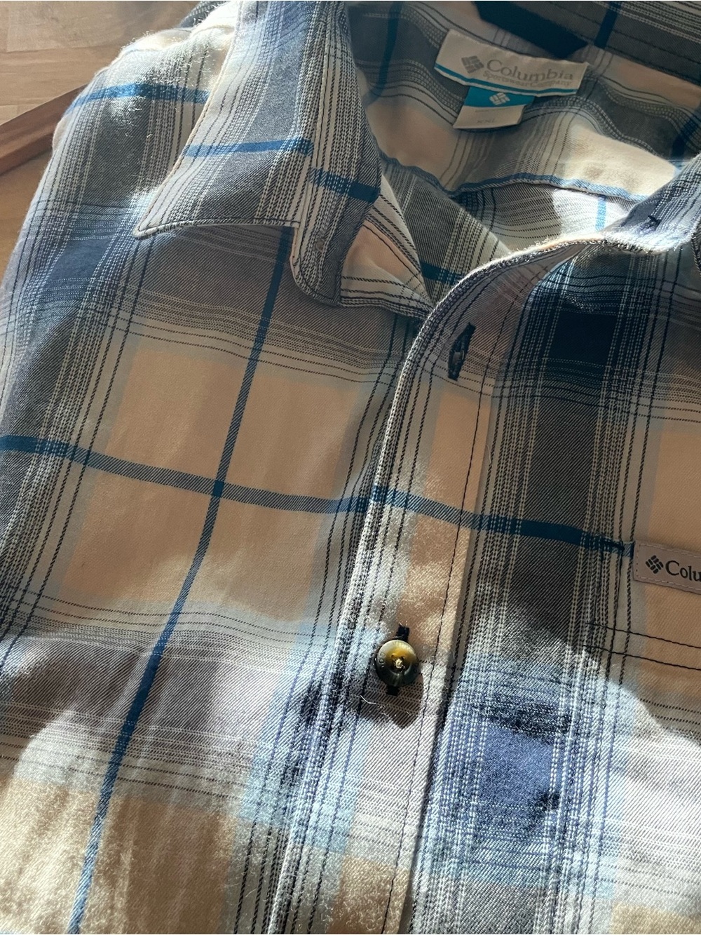 Columbia Blue and White Plaid Long-Sleeve Button-Down Shirt Mens xxl